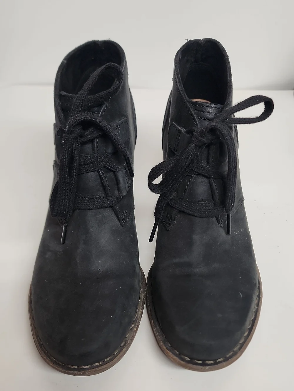 Clarks Unstructured Black Lace-Up Nubuck Ankle Booties with Block Heel Size 8.5